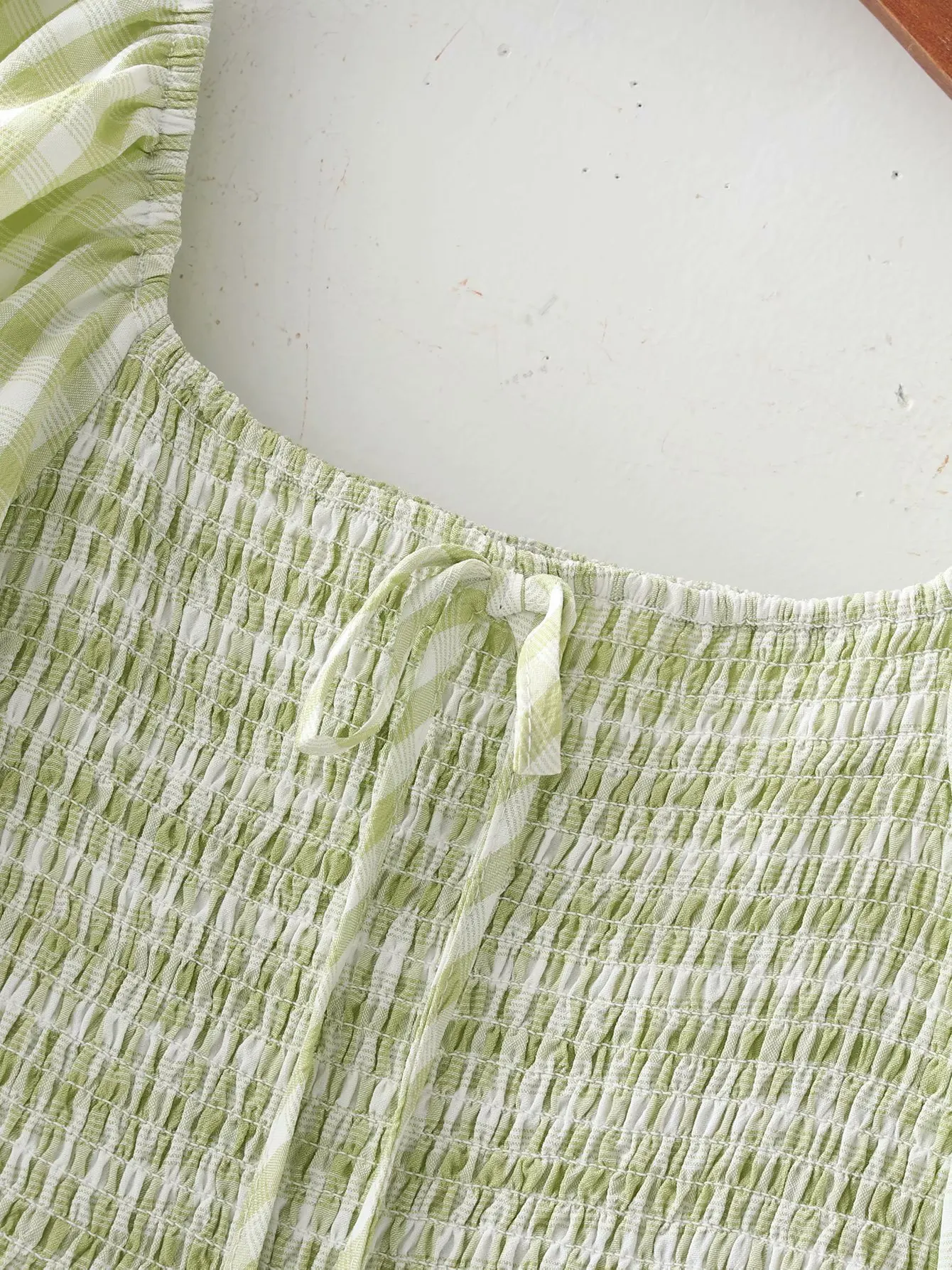 

2021 Summer Women Plaid Print French Style Dress Puff Short Sleeve Ladies Long Dress Vestidos