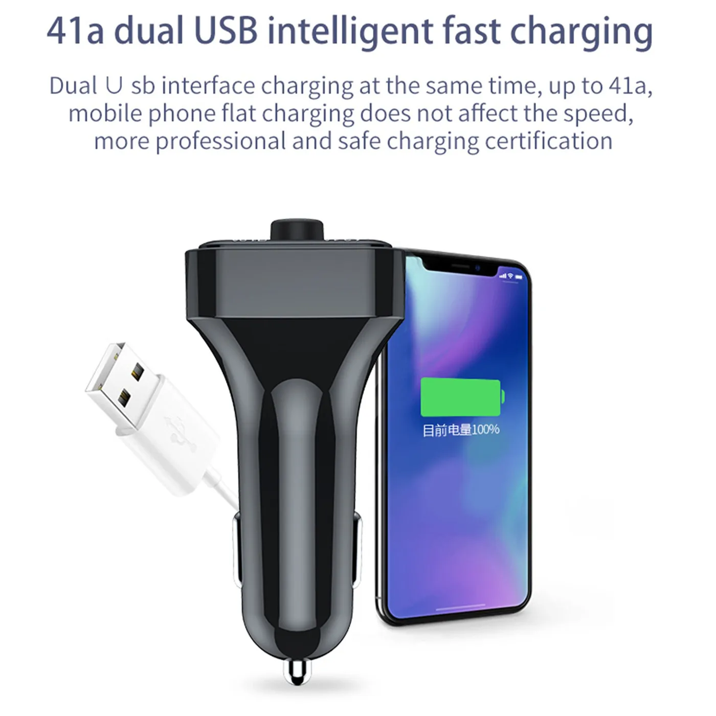 

F6C Car FM Transmitter Hands-Free Phone Dual USB Smart Fast Charge Bluetooth 5.0MP3 Support U Disk TF Card Stereo Accessories