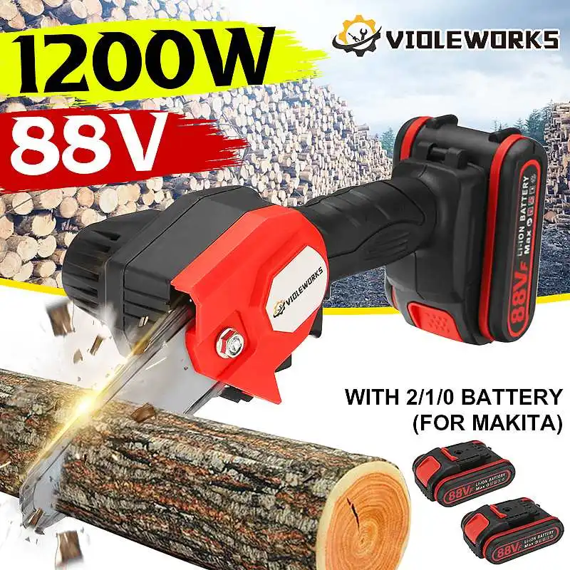 

6 Inch 1200W 88VF Mini Electric Chain Saw With 2 Battery Rechargeable Woodworking Pruning One-handed Garden Logging Power Tool