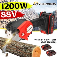 6 inch 1200w 88vf mini electric chain saw with 2 battery rechargeable woodworking pruning one handed garden logging power tool