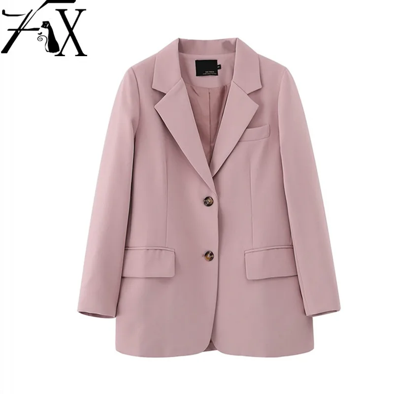 

2021 Spring Pink Blazers For Women Fashion Solid Classic Single Breasted Suit Jacket Office Ladies Workwear Blazer Coat 3 Colors