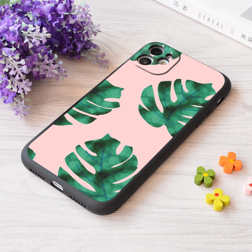 

For iPhone Tropical Fern Leaves On Peach Print Soft Matt Apple Case