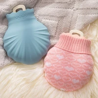 250ml reusable soft silicone hot bottle bag with knitted cover water injection hand warmer for women winter perfect gifts