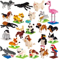 cartoon animals tiger elephant cat dog panda husky poodle giraffe model mini micro building blocks bricks toys for children gift