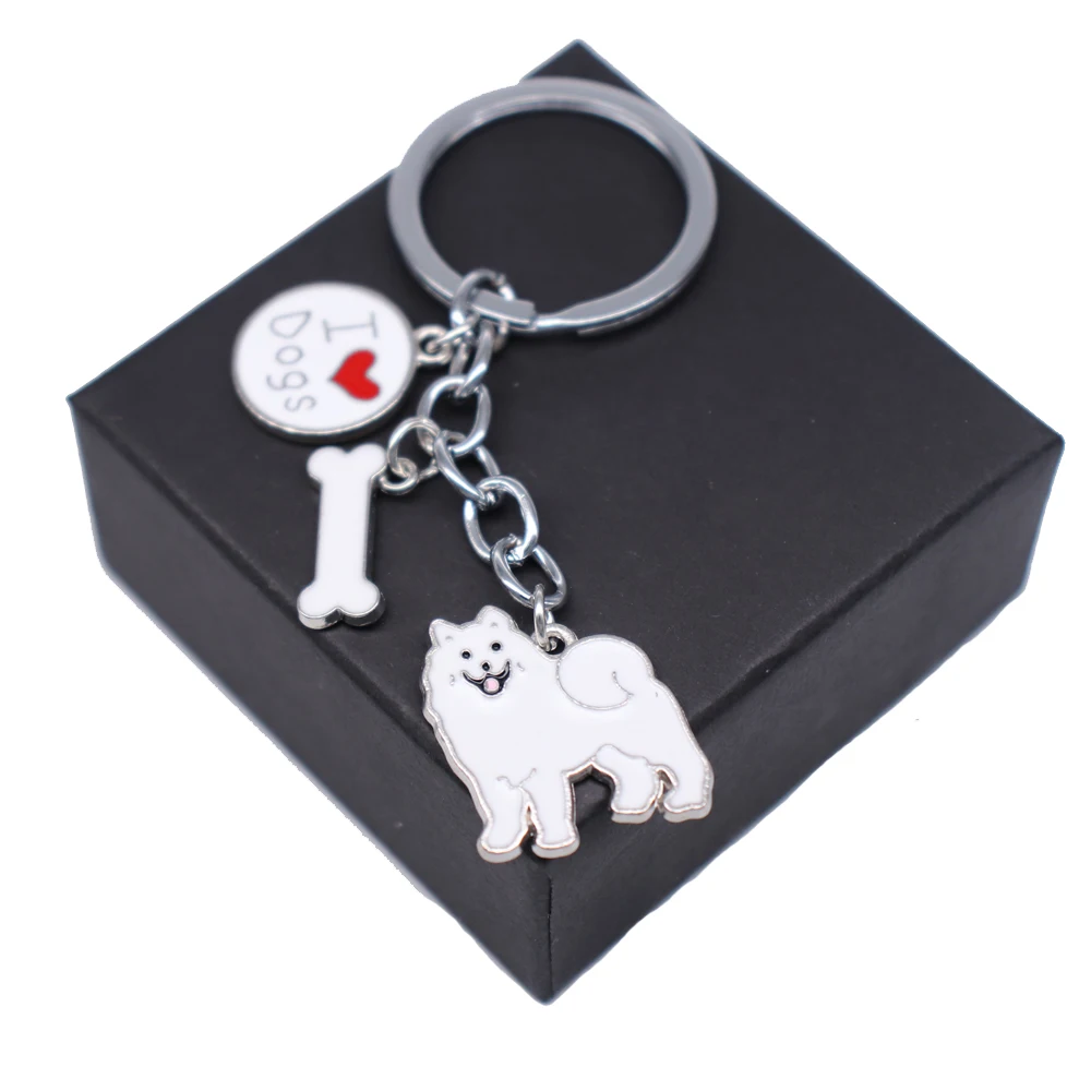 Women Bags Car Making Metal Alloy White Enamel Love Dog Bone Samoyed Keychains Pet Animal Jewelry Custom Fashion | Украшения и