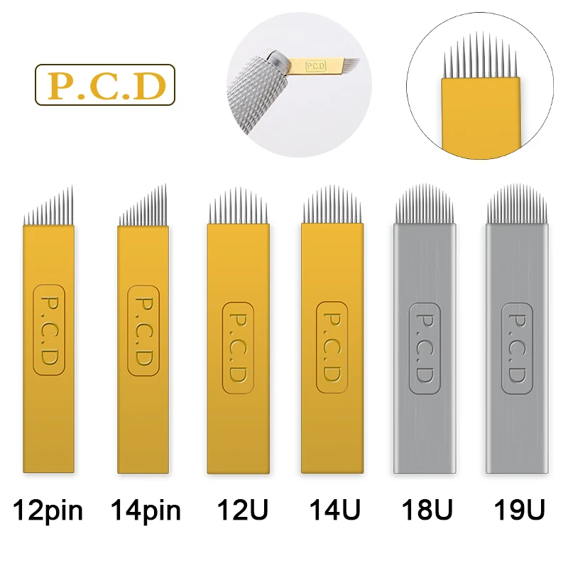 50 шт. U pin PCD 12/14/19 штырьков лезвие для перманентного макияжа бровей иглы