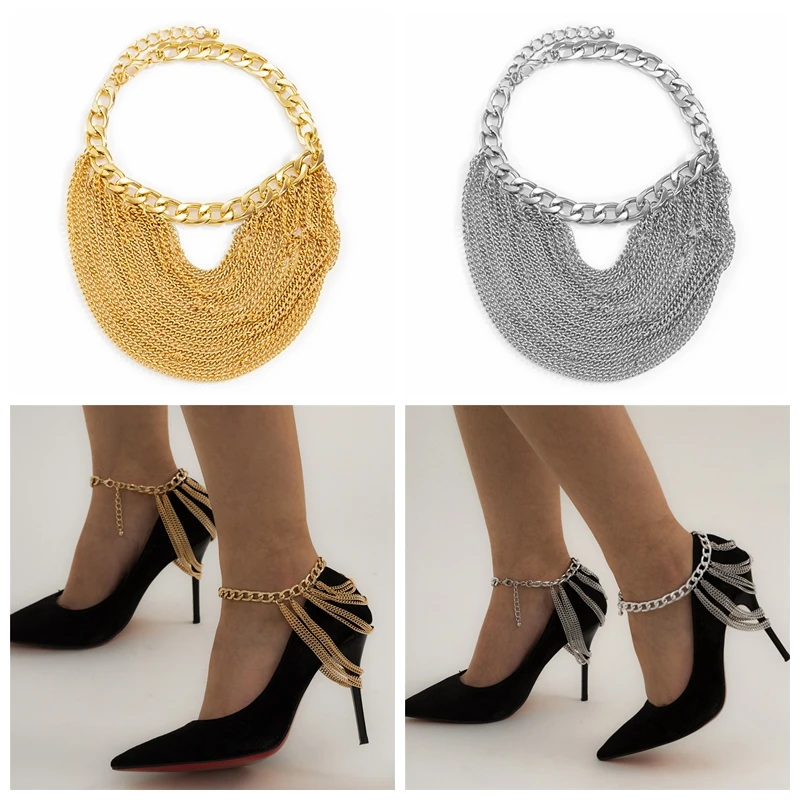 

Aide New Fashion Chain Tassel Bracelet Anklets for Women Multi Layered Link Punk Anklets On Foot Barefoot Sandals bijoux femme