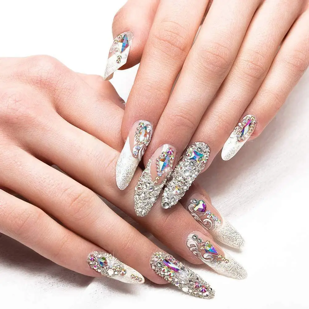 

4621pcs Nail Rhinestones Set AB Flat Back Glass Nail Rhinestones Nails Art Shaped Fancy Decorations Art Stones DIY Crystals H5K5