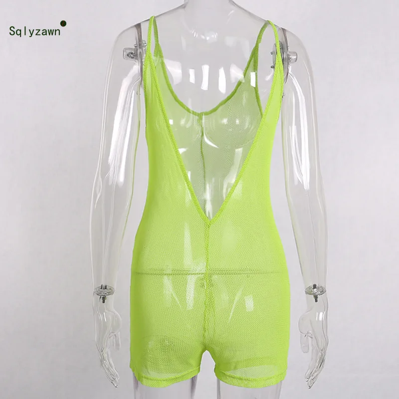 Женский сетчатый комбинезон без рукавов с открытой спиной флуоресцентные шорты