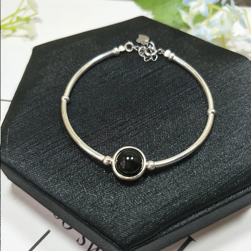 Натуральный камень 925 стерлингового серебра браслеты для женщин Кристалл ручной