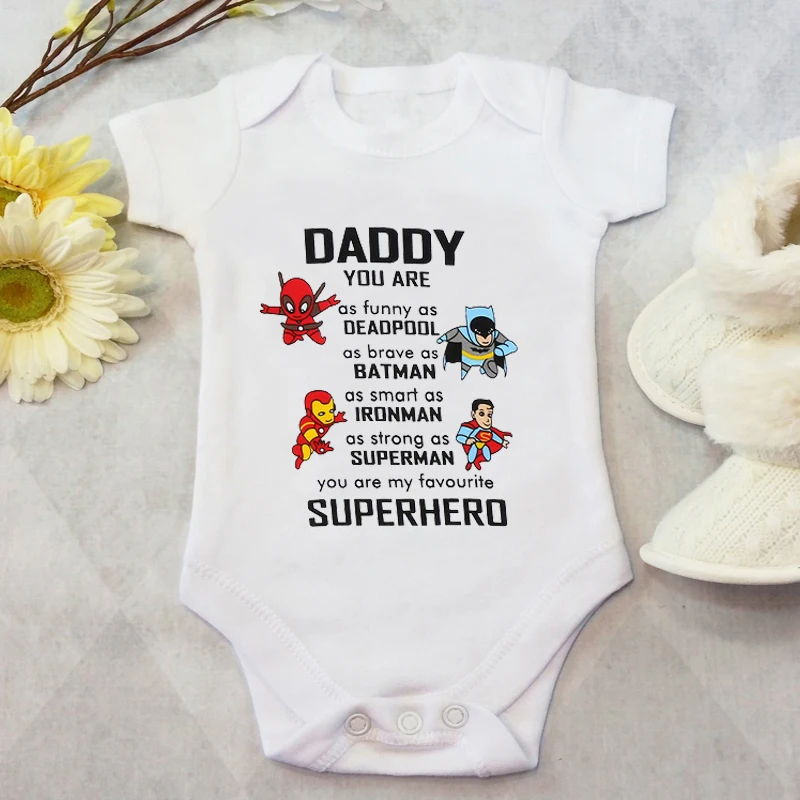 DERMSPE New Cartoon Daddy Superhero Print Baby Rompers Body Suits Newborn Boys Girls One-Pieces Clothes Baby Onesie Jumpsuit