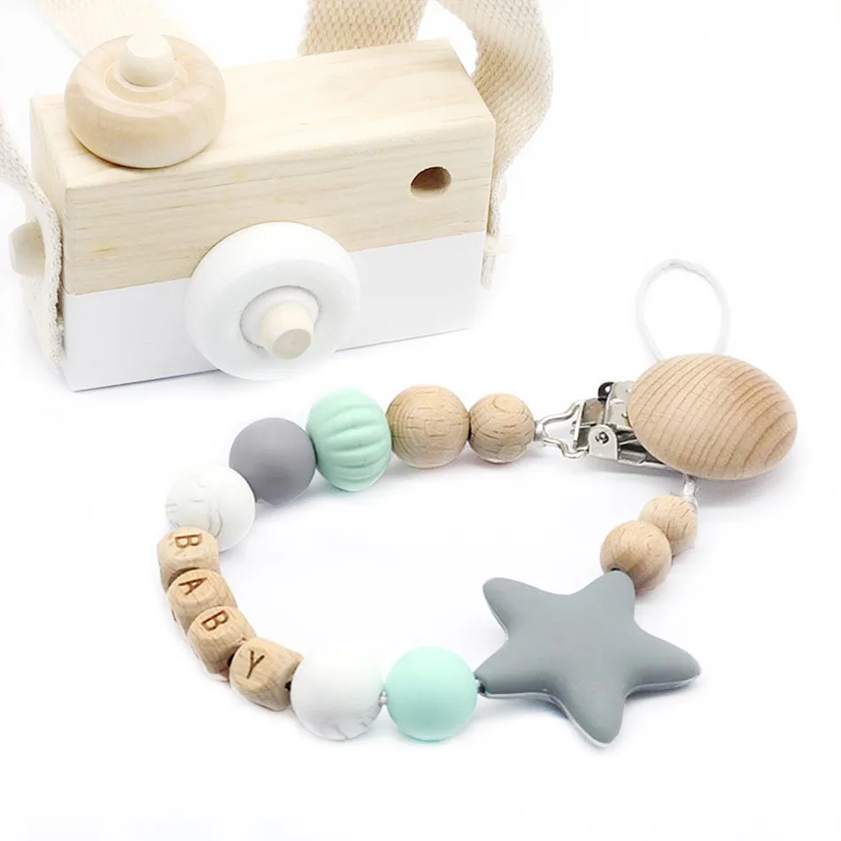 

Силиконовые зажимы с именем под заказ, цепочка для соски, подарок для будущей матери, детская игрушка для прорезывания зубов