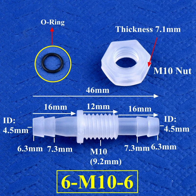 

5~200 шт. Прямые соединители-пагоды из полипропилена с шестигранной гайкой, M6~M10, 3~8 мм ​ Адаптер для воздушного насоса аквариума с уплотнительным кольцом, соединитель для садового шланга для полива