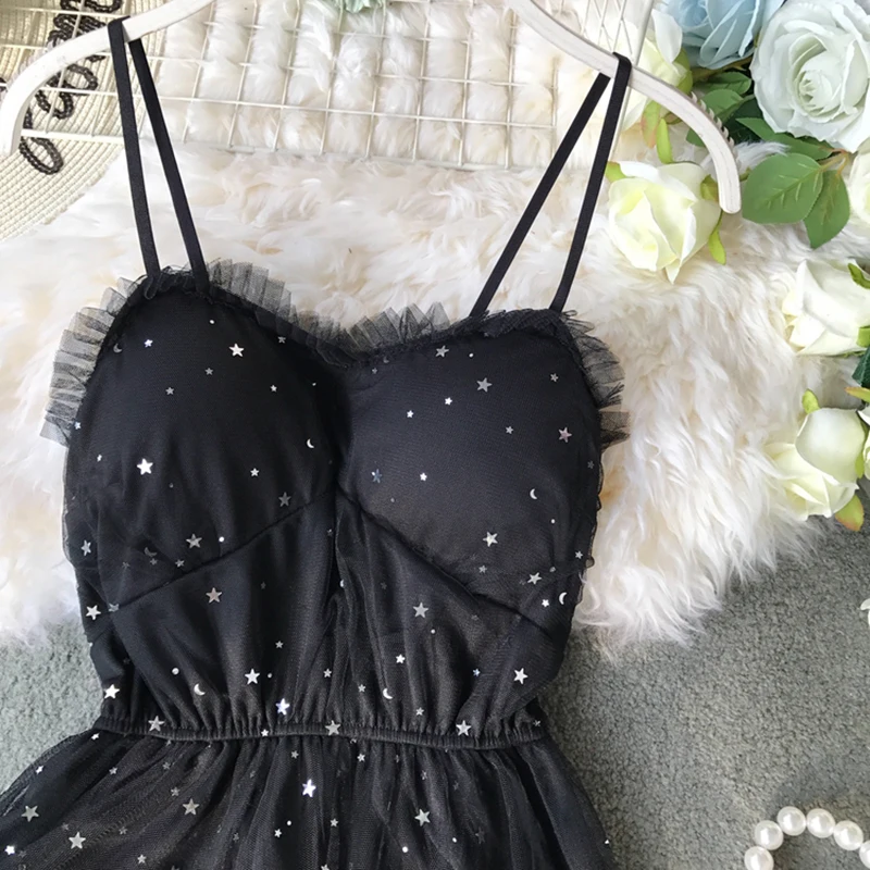 Праздничные летние блестящие пляжные платья новинка 2020 корейское милое Сетчатое