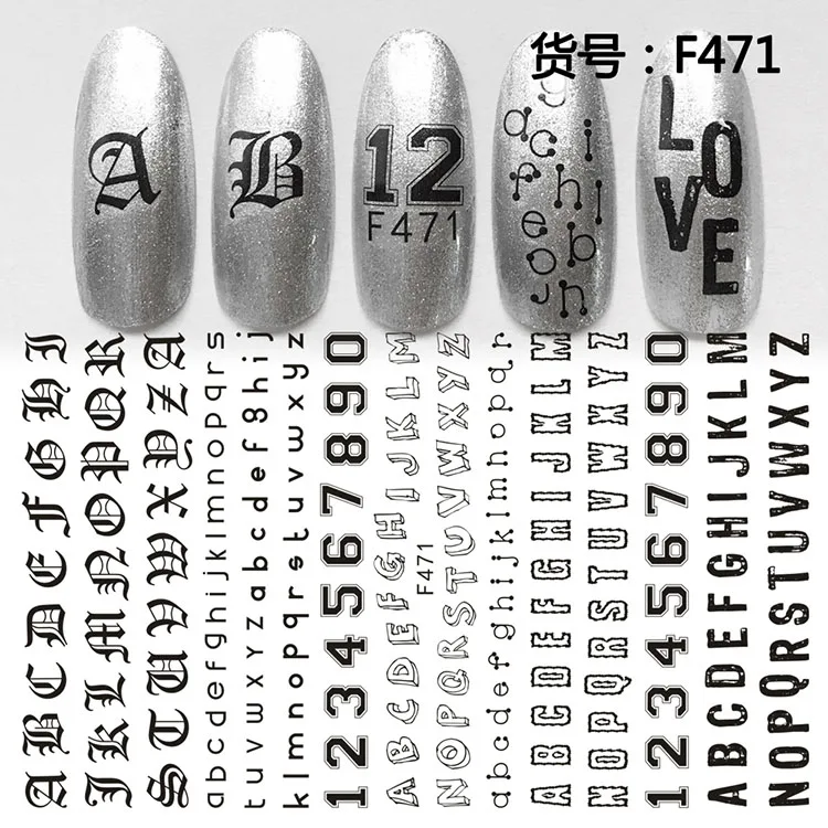 3D наклейки для ногтей черные цифровые буквы дизайн украшения слайдеры - Фото №1