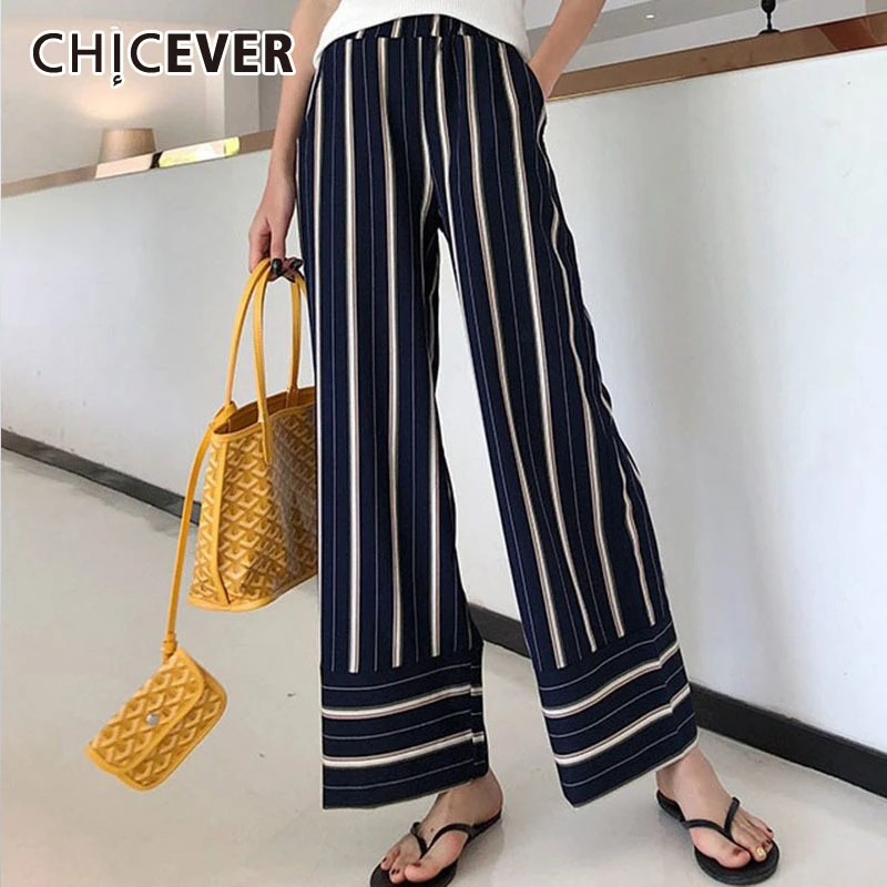 

Полосатые длинные женские брюки CHICEVER, с высокой талией, эластичные, с карманами, весна 2020