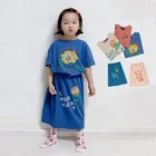 Комплект одежды для девочек, детская футболка с коротким рукавом + юбка, костюм из 2 предметов, Детский костюм, одежда с принтом для детей, летняя одежда 2021