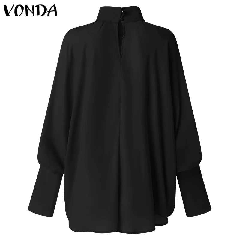 Новинка VONDA, женские блузки,, Осенние сексуальные Блузы с длинным рукавом-фонариком, рубашки с высоким воротом, элегантные пуговицы, повседневные свободные топы размера плюс