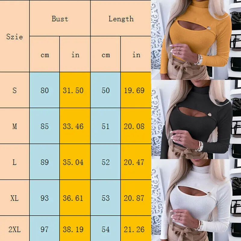

Autumn Turtleneck Female Knitted T-shirt Women Sexy Hole Slim Fit Long Sleeve Hole Buttoned Top Knittwear Plus Size