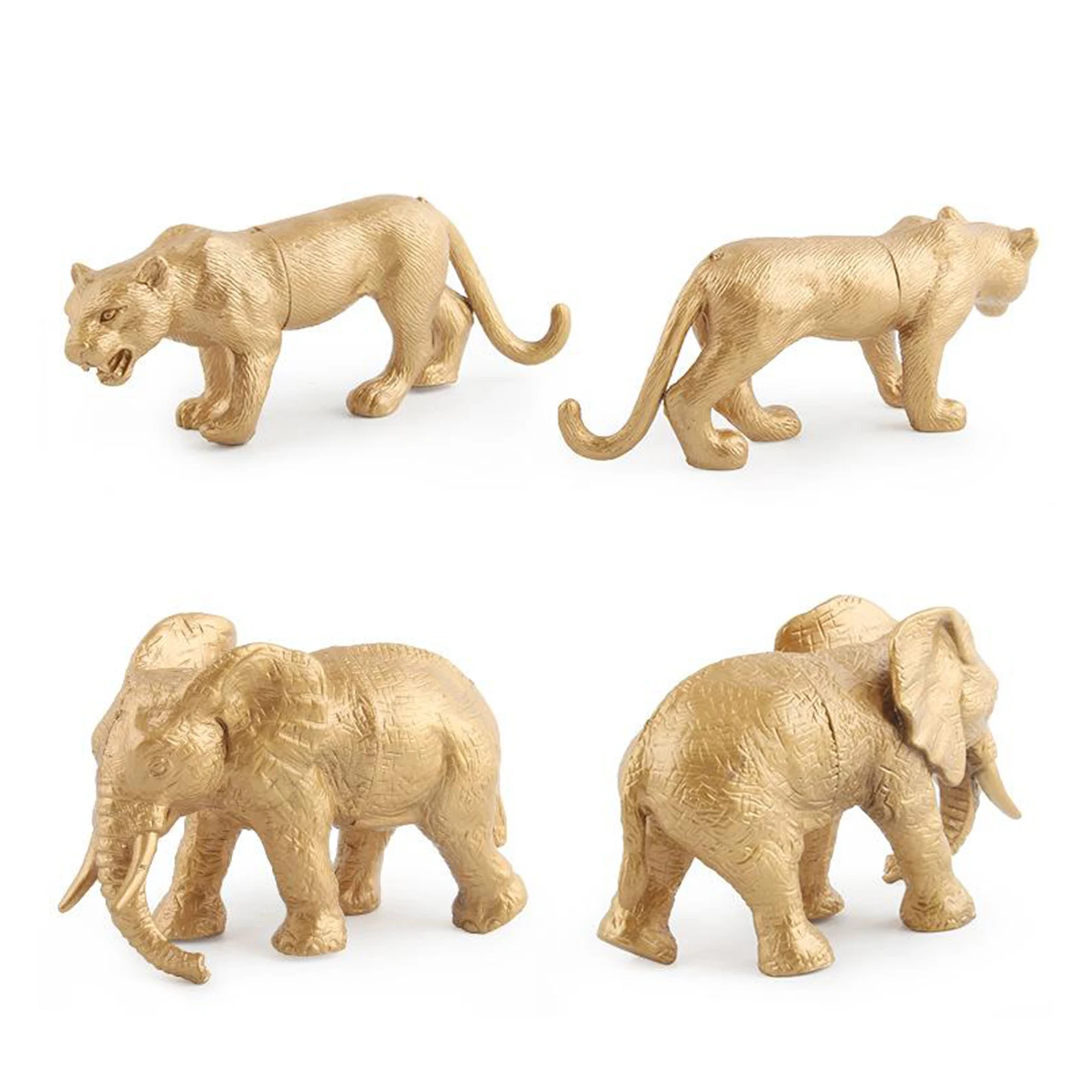Juguetes de modelo de parque de vida salvaje, versi&oacute;n dorada, 7 piezas, animales de pl&aacute;stico, jungla forestal-4