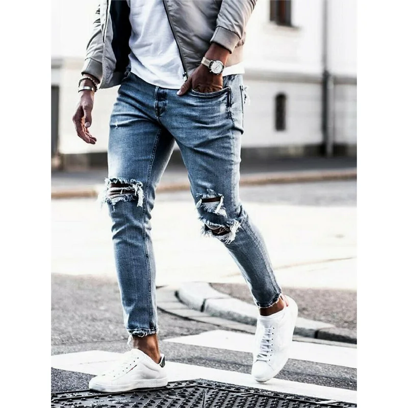 

Fashion Men's Jeans Ripped Skinny Jeans Destroyed Frayed Slim Fit Denim Pants Long Pants Denim Biker Work Trousers