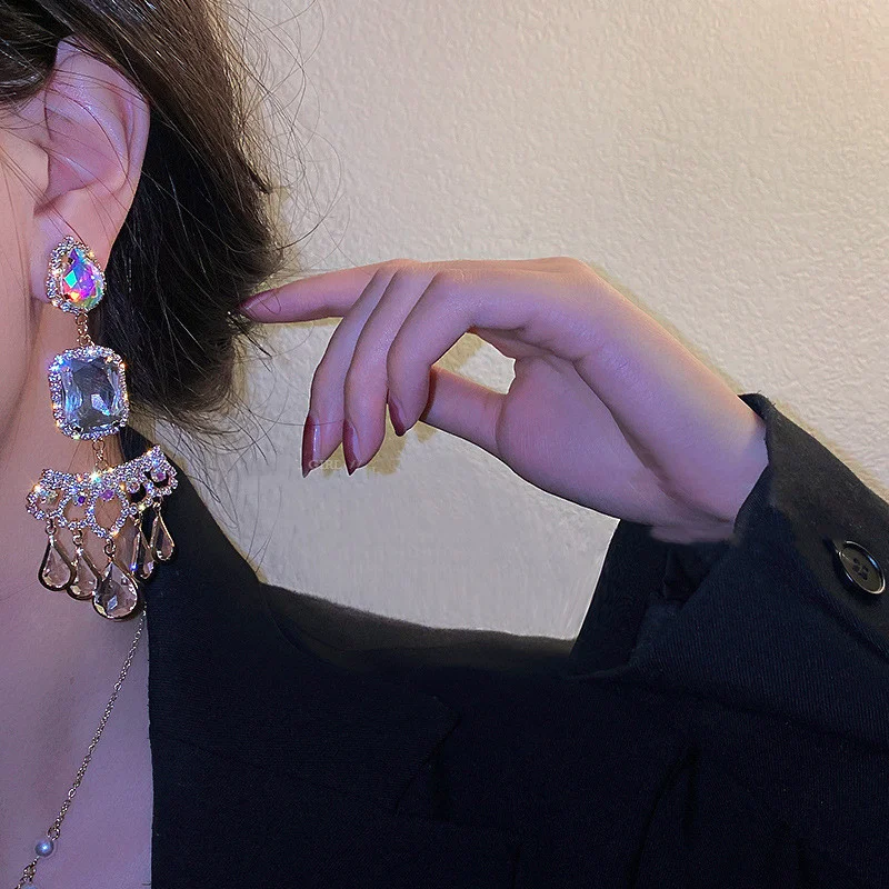 

FYUAN висячие серьги в форме капли воды с кристаллами для женщин большие серьги в богемном стиле ювелирные изделия для Свадьбы вечерние аксес...