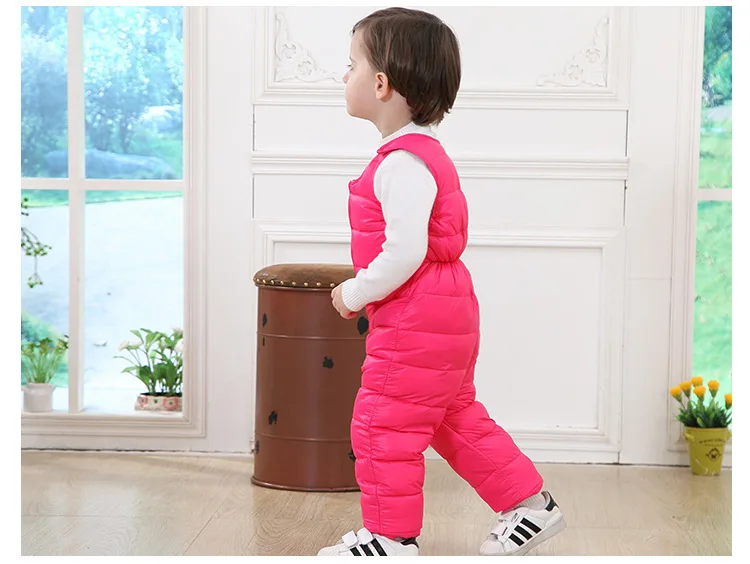 Plus Velvet Warm Children's Down Pants Boys Girls Baby Winter Outdoor Sport Thermal Padded Trousers Can Be Open Crotch Jumpsuit