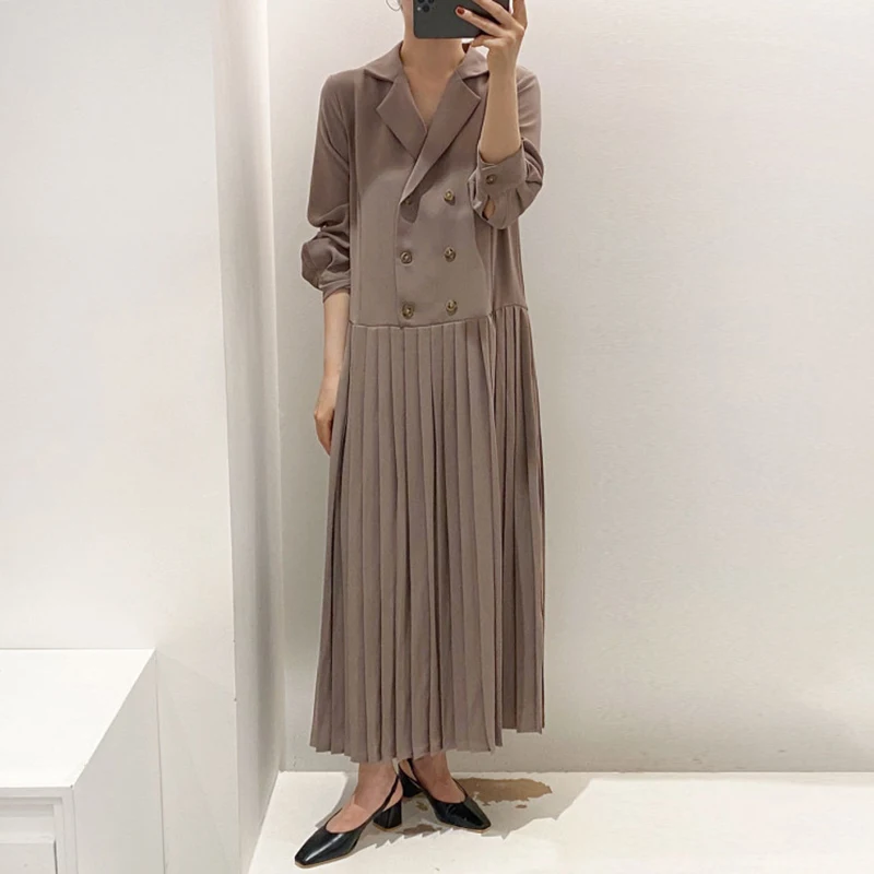 2020 модное осеннее длинное платье весеннее элегантное двубортное женское с