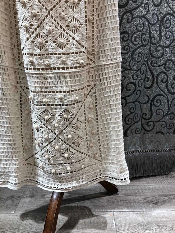 

Top Quality New Long Dress 2021 Spring Summer Party Evening Women Crochet Knitting Belt Deco Sleeveless Tassel Vintage Dress