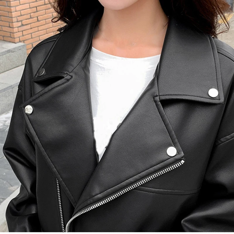 2021 New Sungtin Faux Leather Jacket Women Casual PU Loose Motorcycle Jackets Female Streetwear enlarge