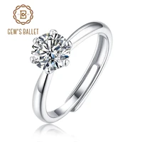 gems ballet 925 sterling silver 6 prong adjustable bride rings 1 0ct d color moissanite solitaire engagement rings for women