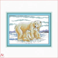 a family of three polar bears cross stitch kits counted canvas embroidery sets 11ct 14ct diy handmade needlework home decoration