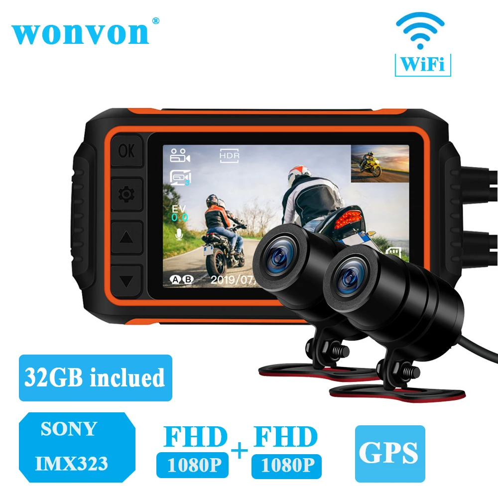 WonVon A10 мотоциклетный видеорегистратор с Wi Fi 1080P HD двойной объектив DIN ночное