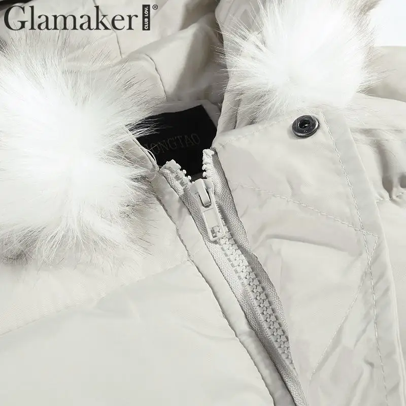 Glamaker сексуальный зимний теплый пуховик с капюшоном женский меховой воротник карман свободный пуховик уличная мягкая стеганая куртка