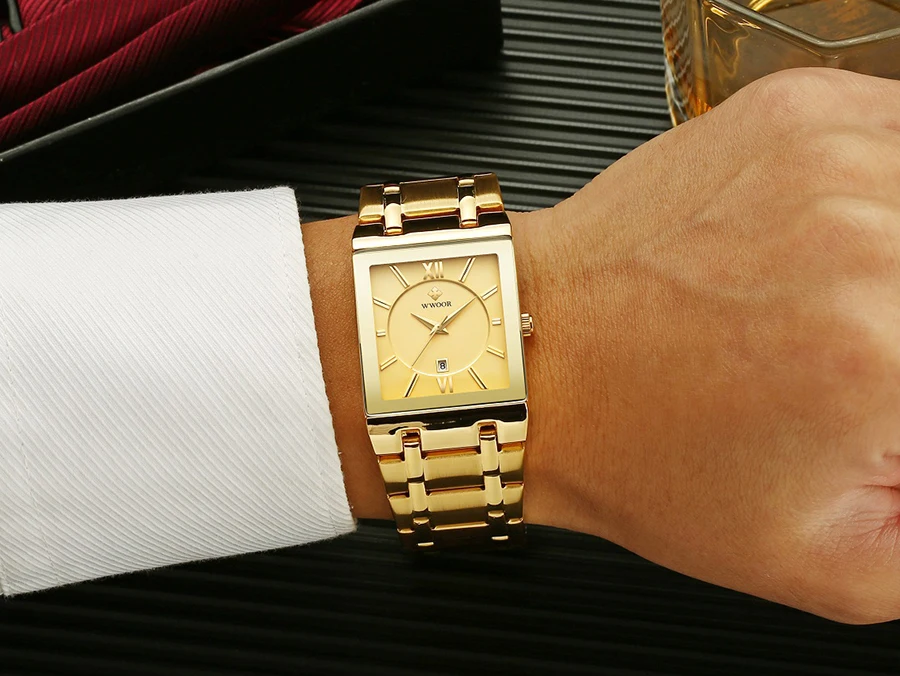 Relogio Masculino WWOOR Gold Black Watch Men Quartz Waterproof Wrist Watch For Men Fashion Square Casual Clock Male Dropshipping