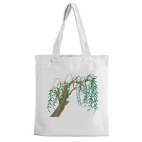 canvas bag with plant leaf print canvas bag with large capacity white casual shoulder bag environment friendly shopping bag