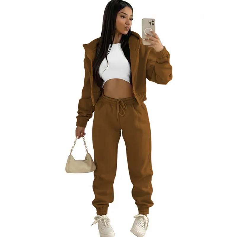 

Thick Tracksuit 2 Piece Set Women Hooded Sweatshirt Tops Outfits Spring Autumn Fashion Loose Solid Casual Sweat Pant Suits Sets