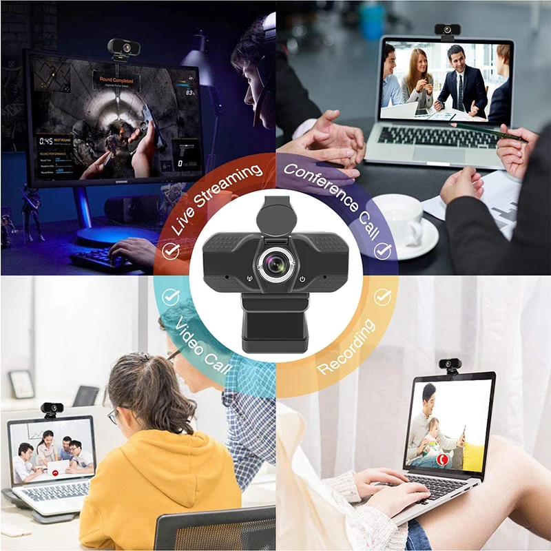

2020 1080p Webcam with Microphone, Privacy Cover & Tripod, Noise Reduction, Computer HD USB Web Camera for Zoom YouTube Skype PC