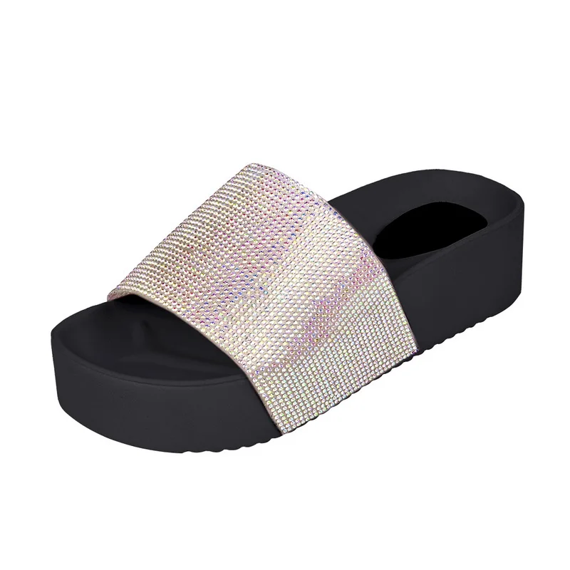 Женские шлепанцы со стразами на толстой подошве Модные женские пляжные сандалии