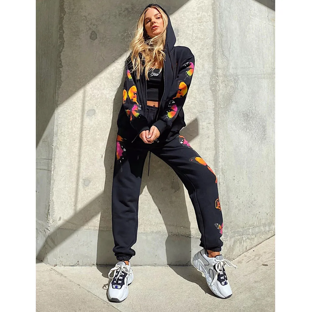 Женская толстовка с капюшоном и принтом бабочки Повседневная Толстовка длинными