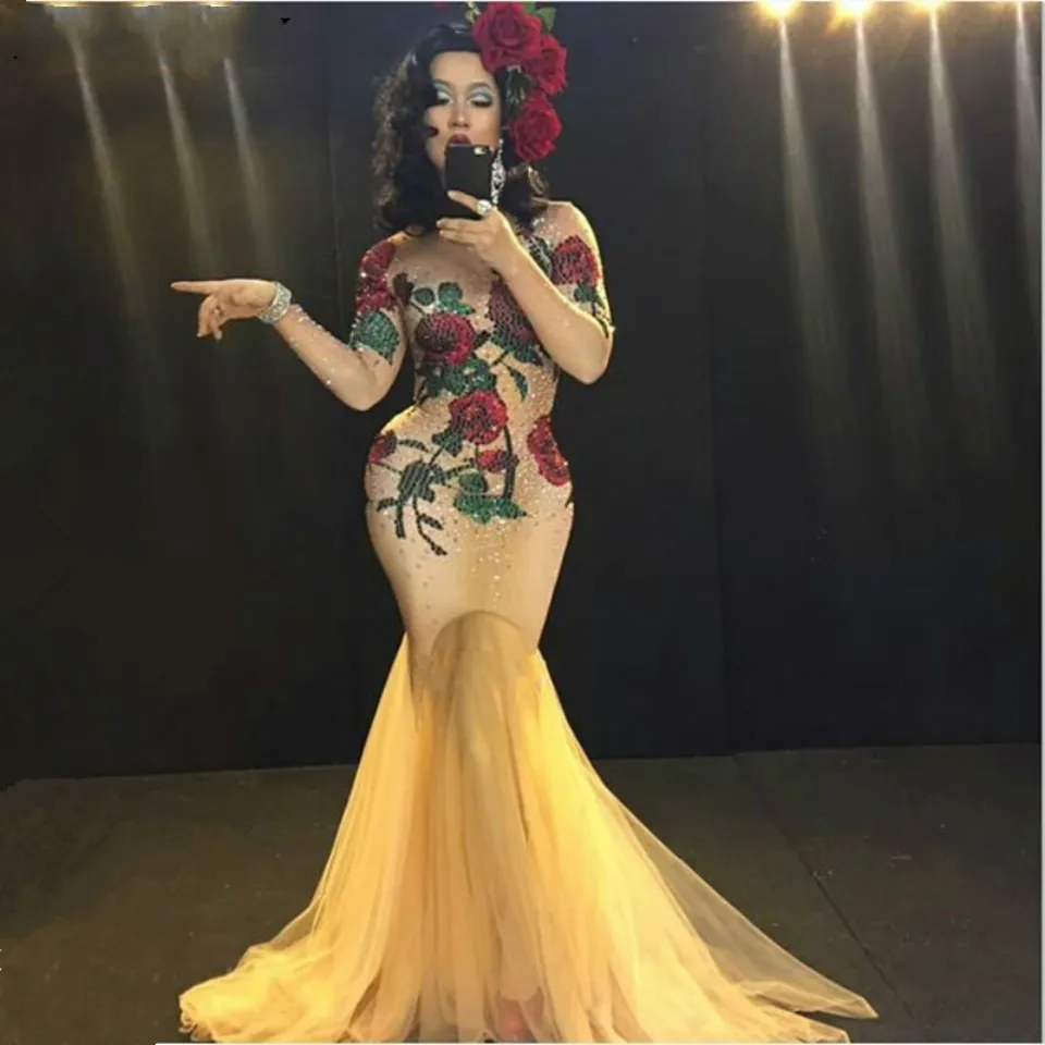 Женское блестящее платье стразы с красной розой соблазнительное длинное