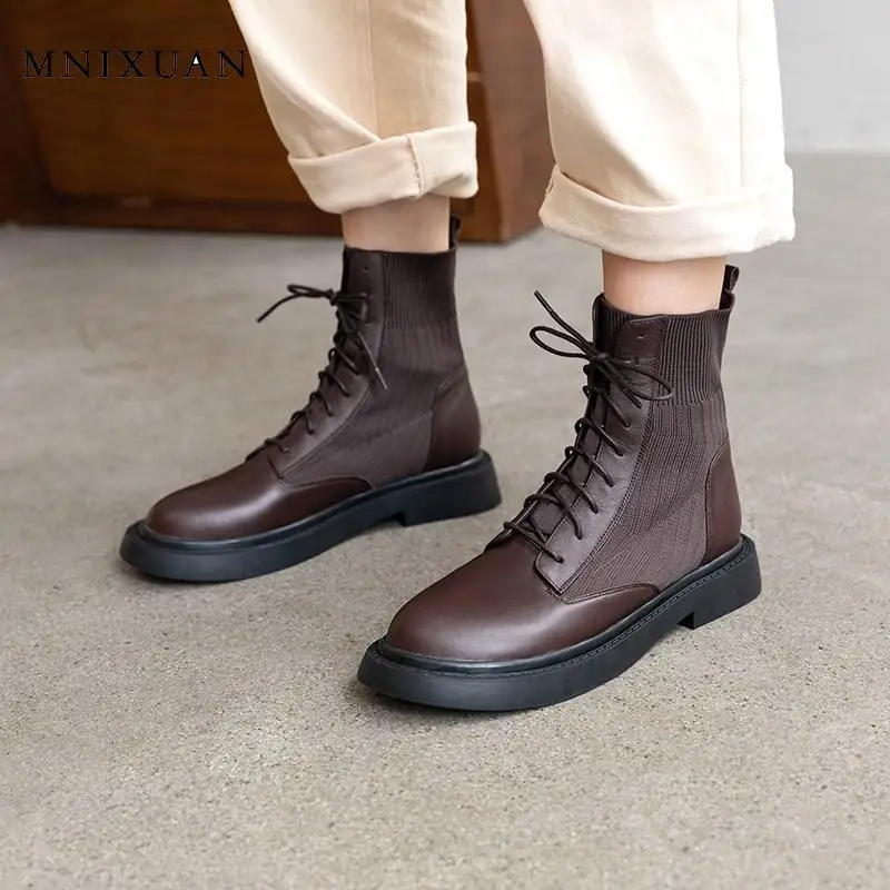 MNIXUAN/ботинки в западном стиле Новинка 2019 года зимняя женская обувь ботинки из