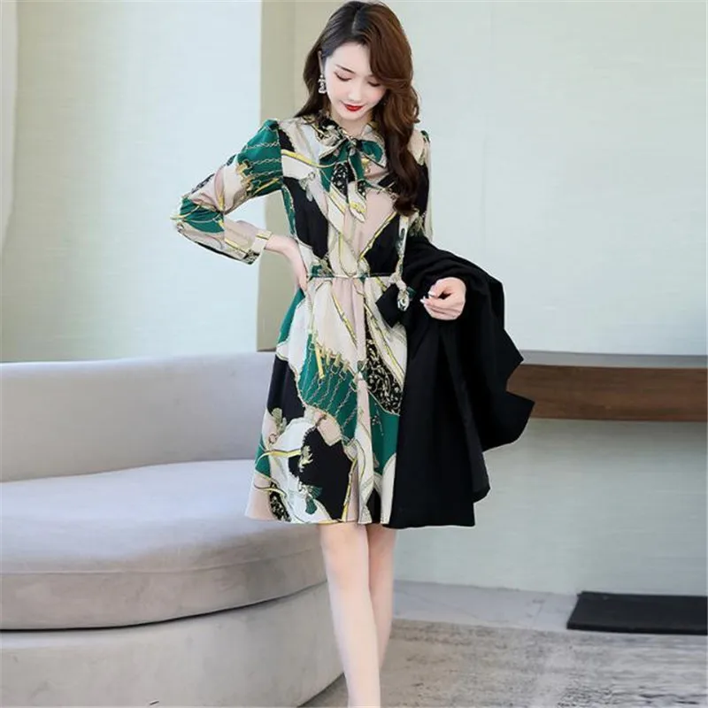 

Spring Autumn Trench Coat Slim Trench Coat Women Dress Women Windbreakers Plus Size Two Pieces Women Sets Trench Coats/dress/set