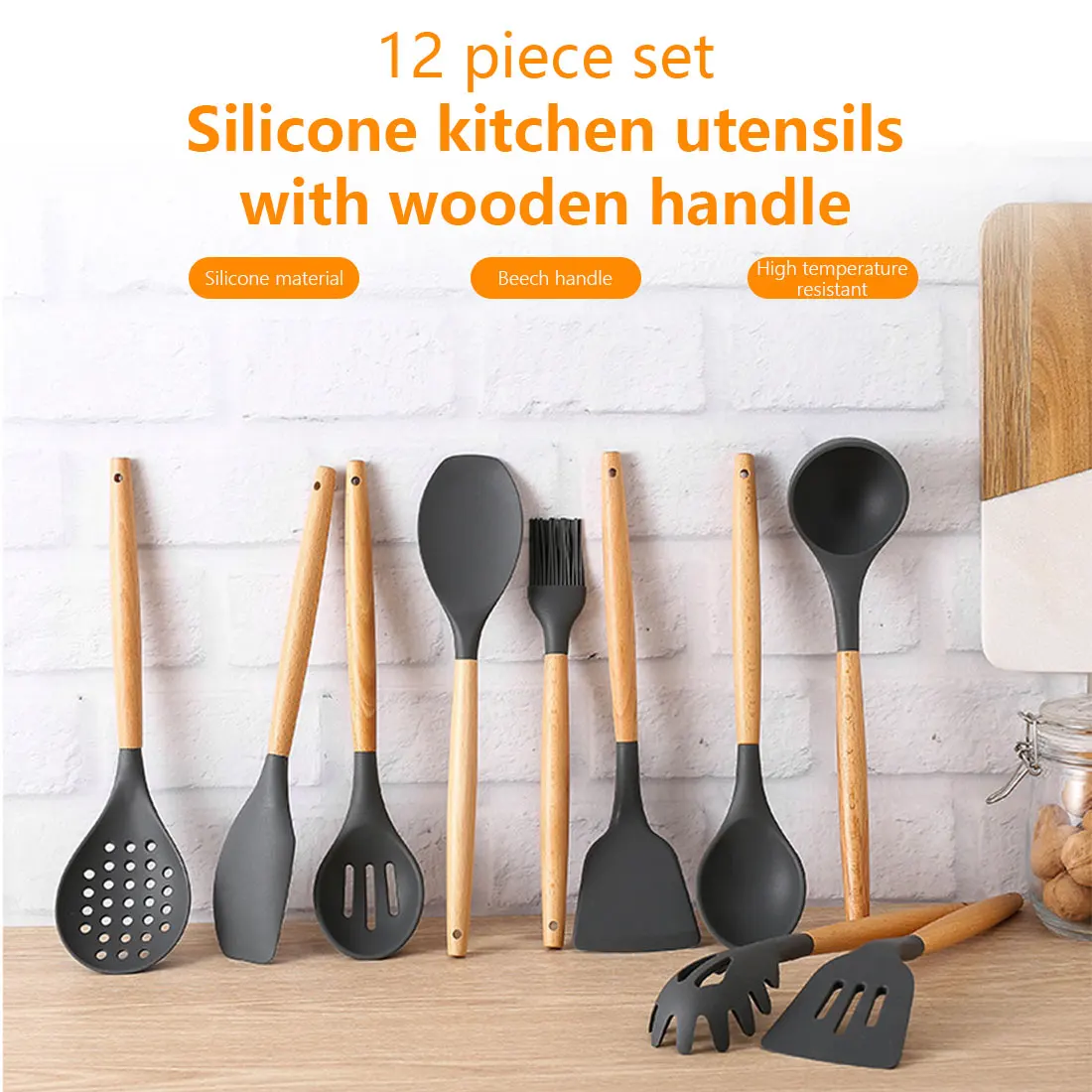 

Kitchen Utensils Cookware Silicone Kitchenware With Wooden Handle Silicone Nonstick Cookware Cooking Tool Sets Kitchen Tool Sets