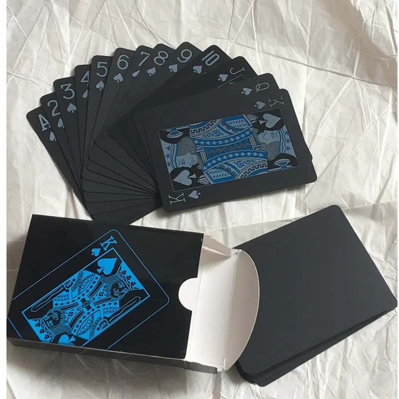 Quality Waterproof Plastic Playing Cards Trend PVC Poker Card Classic Magic Tricks Tool Pure Black Magic Box Card Game - Цвет: Standard- Blue