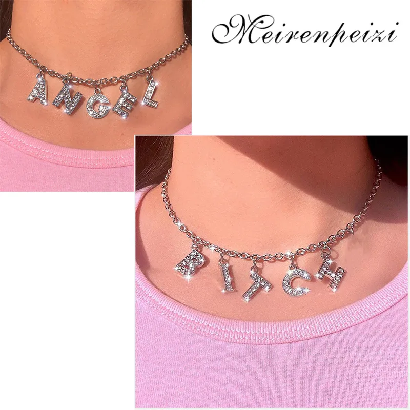 Женское колье в стиле Харадзюку с кристаллами форме ангела 26 букв|Подвески| |