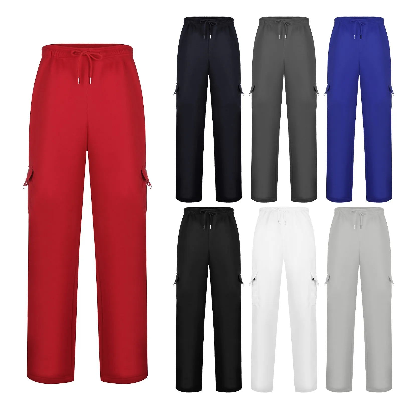 

Pants Men Plus Size Casual Solid Color Elastic Waist Cargo Pants Pocket Trousers Loose Sports Trousers штаны Cozy Pantalon Homme