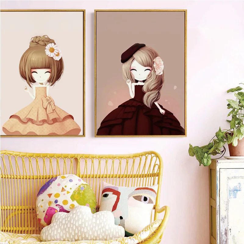 Canvas Painting for Girls Kids Kindgarten Cute Decorative Wall Pictures Living Room Garden Decoration Kitchen Pink Posters | Дом и сад