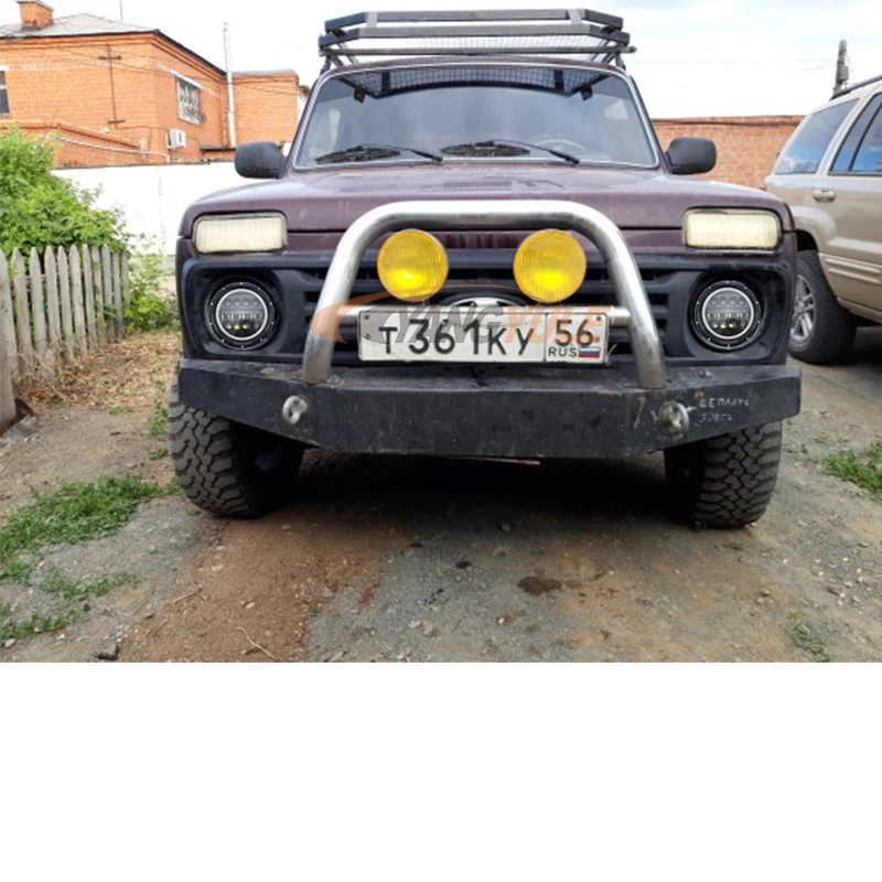2X7 дюймов круглый светодиодный фары проекционный комплект фар для Jeep Wrangler JK TJ LJ lada niva 4x4 suzuki samurai Hummer H1 H2