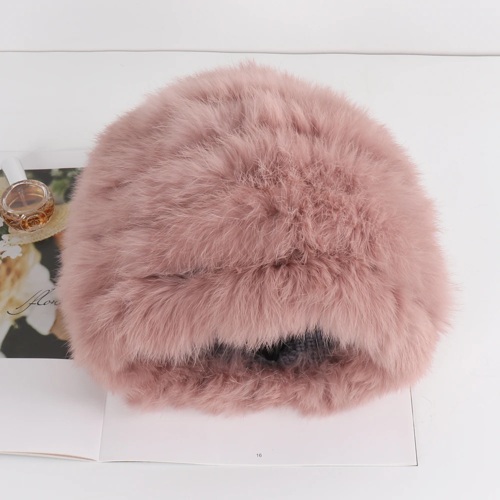 2022 русские женские вязаные эластичные шапки из натурального кроличьего меха